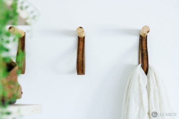 DIY Coat Rack - Hat + Scarf Rack - Wooden Hooks - With Leather